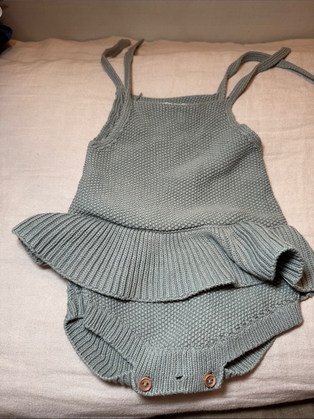 Quincy Mae Knit Ruffle Romper in Sage Green